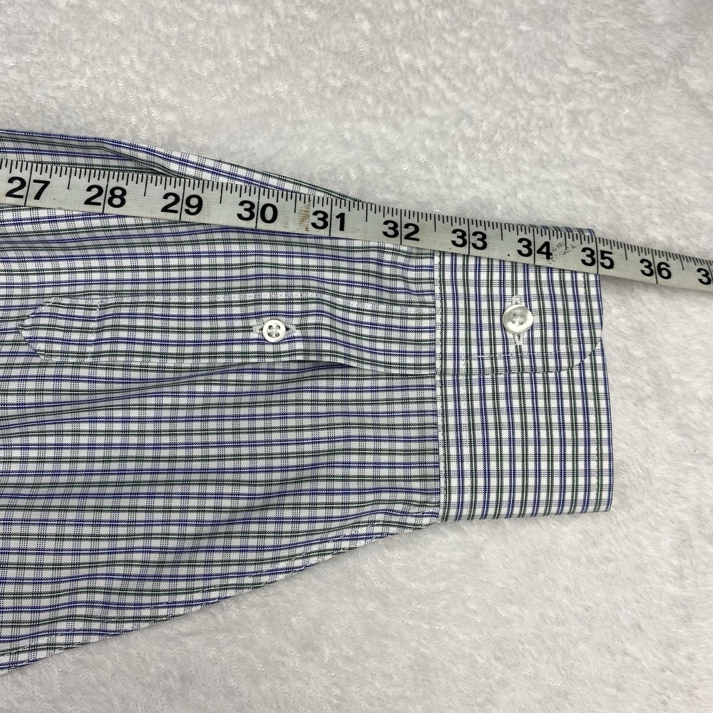 Roundtree & Yorke Gold Label Dress Shirt Mens 17-35 Blue-Green Checks No Iron - Picture 6 of 7